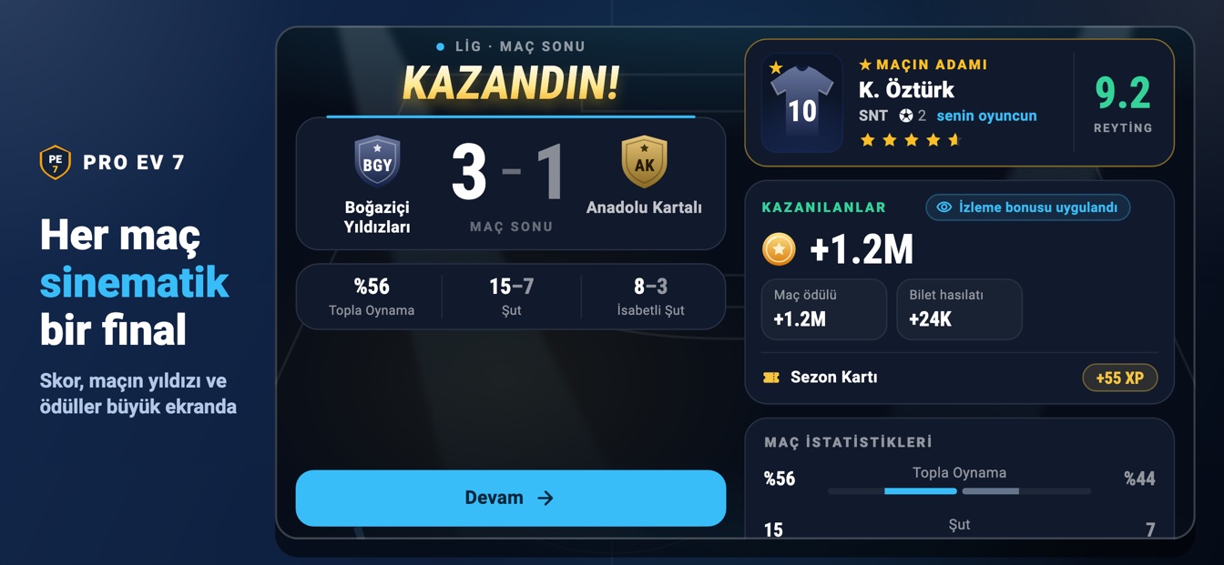 PRO EV 7 maç sonu ekranı